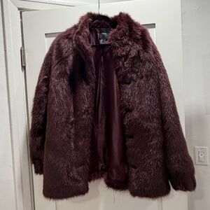 Faux Fur Jacket in Deep Burgundy